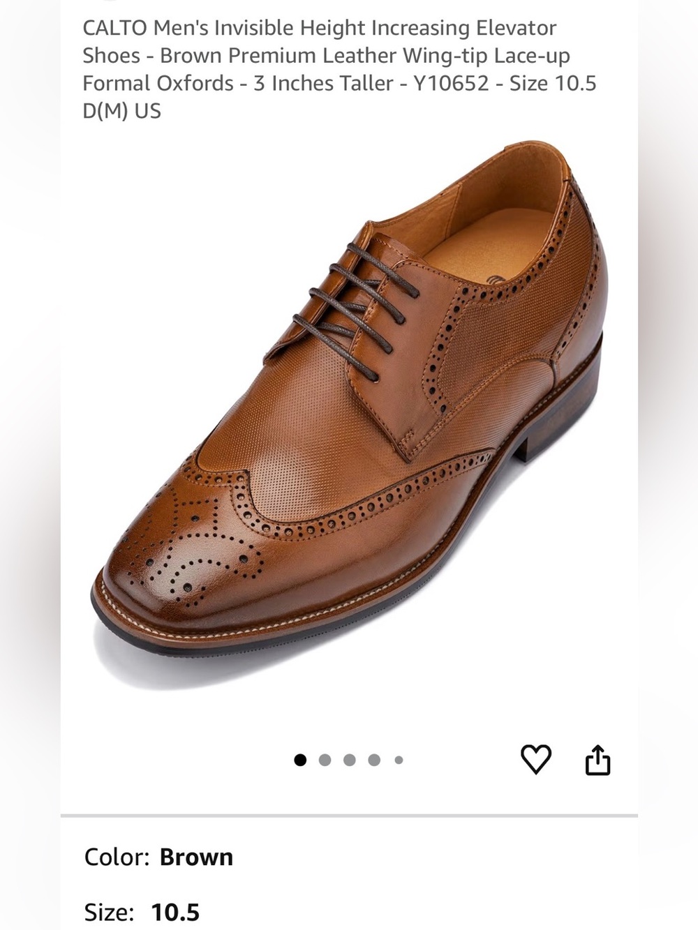 CALTO Men's Invisible Height Increasing Elevator Shoes - Brown Premium Leather